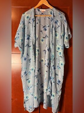 Band of Gypsies Boho Blue Floral Lightweight Sheer Kimono Size S/M